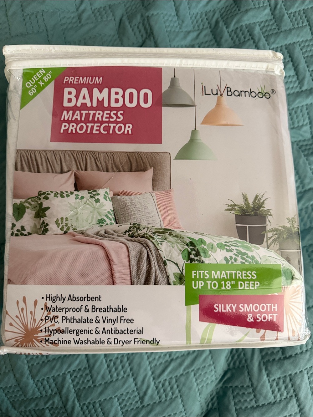 BAMBOO Quilted Queen Size Mattress Protector Cover - White